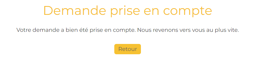 Ecran du formulaire après une soumission de demande d'adhésion. Il est indiqué "Demande prise en compte".