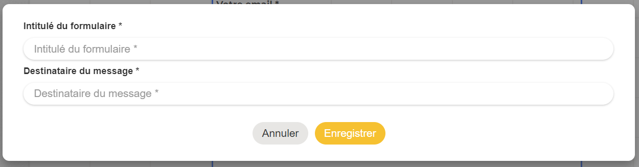 Instellingenvenster van het blok Contact met de velden titel van het formulier en ontvanger