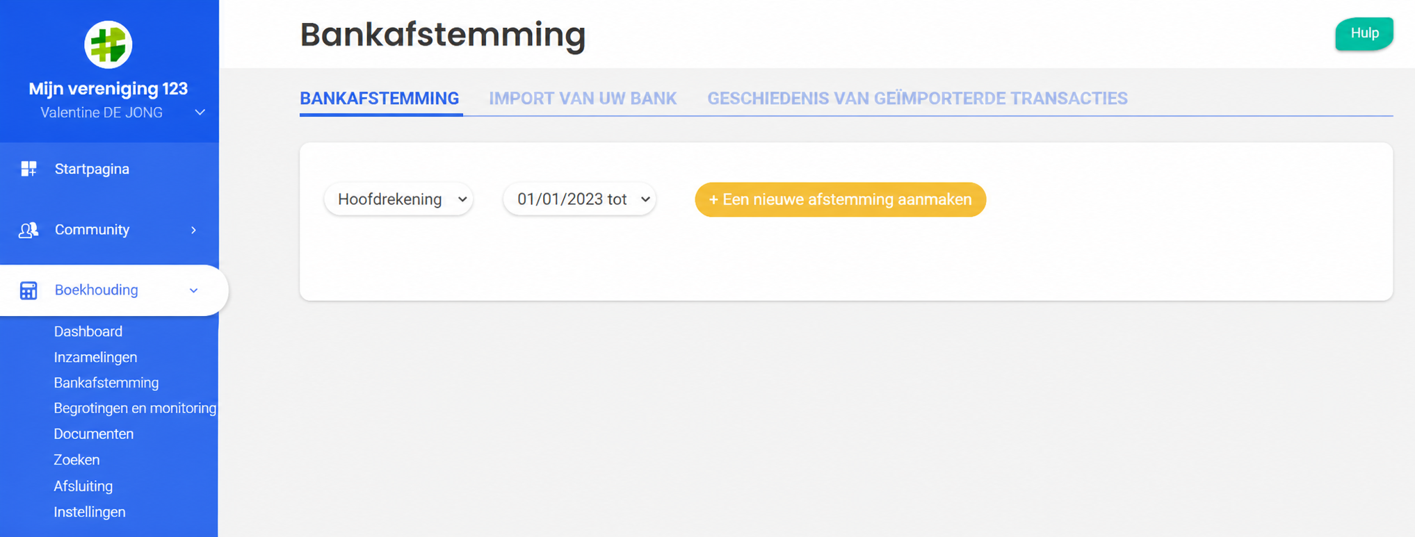 Pagina « Rapprochement bancaire » van AssoConnect, met het tabblad Rapprochement actief en een knop « + Créer un nouveau relevé ».