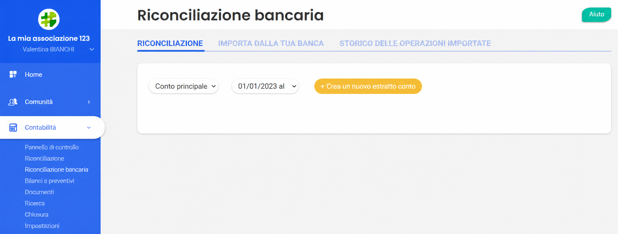 Pagina « Rapprochement bancaire » d'AssoConnect, avec l'onglet Rapprochement actif et un bouton « + Créer un nouveau relevé ».