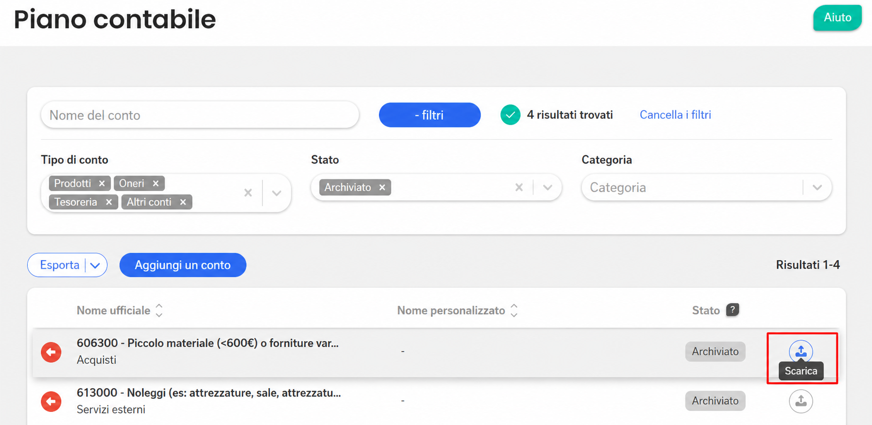 Plan comptable filtrato per stato « Archivé », con il pulsante « Désarchiver » evidenziato su un conto.
