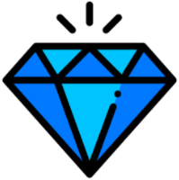 Blauw diamanticoon met lichtflitsen, dat een premium- of topfunctie voorstelt