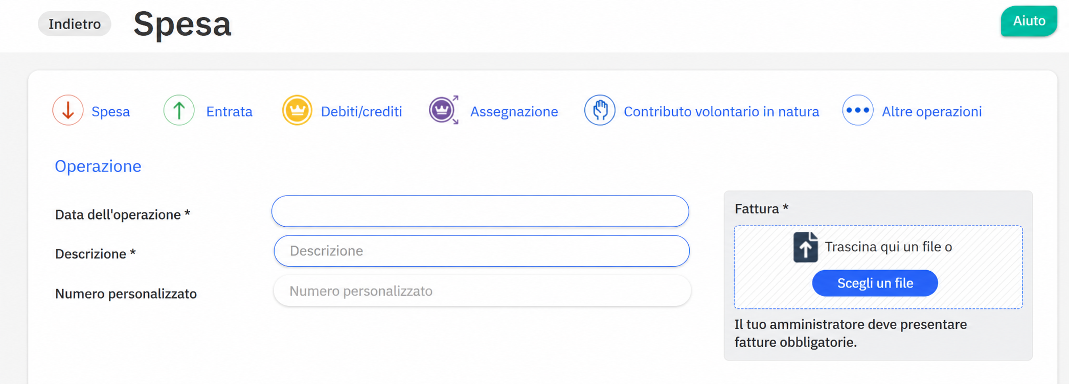 Formulaire de dépense dans AssoConnect avec le champ « Numéro personnalisé » mis en évidence par un encadré rouge