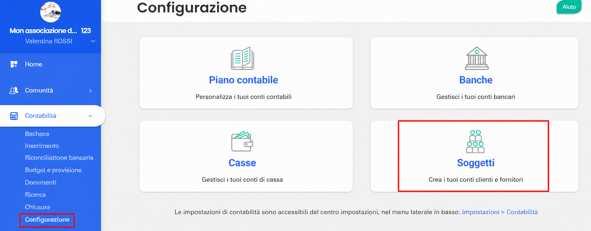 Page Configuration de la comptabilité dans AssoConnect, avec la section « Tiers » mise en évidence (créez vos comptes clients et fournisseurs)