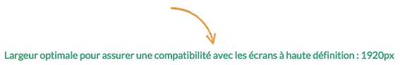Arrow indicating that the optimal width for high-definition screen compatibility is 1920 px