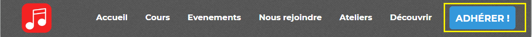 Navigation bar of a nonprofit website with Home, Courses, Events, Join Us, Workshops, and Discover menus, and a highlighted "Join!" button.
